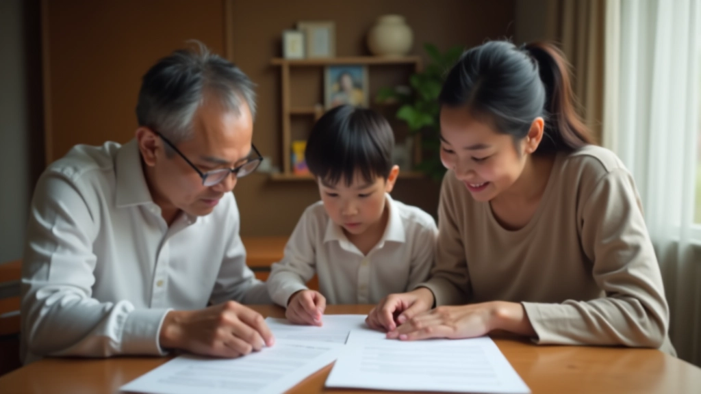 Family members reviewing legal documents together in a comfortable home setting, discussing inheritance plans